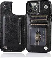 GoshukunTech Wallet Case for iPhone 12 Pro Max [Double Magnetic Clasp Durable Shockproof Cover] with Card Holders PU Leather Kickstand Card Slots for iPhone 12 Pro Max-Black