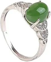 [Lllunimon] Dainty Natural Green Jade Ring, 925 Sterling Silver Adjustable Rings, Precious Gemstone Promise Rings Gift for Her