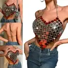 Women Metallic Sequins Backless Halter Bra Crop Top Glitter Body Chain