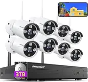 3MP Wireless Security Camera System with Audio 3TB Hard Drive,SMONET 8CH WiFi Home Surveillance DVR Kits,8Pcs 3MP Outdoor Indoor IP Cameras Night Vision,AI Human Detection,Free App