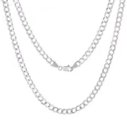 Solid 10K White Gold 5mm Cuban Curb Chain Link Mens Necklace Italian Made 28"