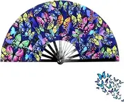 [Generic] Boots on the Ground Fan,Large Holographic Folding Handheld Fans for Performers Line Dancing,Portable Craft Holding Laser Colors Hand Fan Clacking Fans for Festival,Dance,Party,Wedding Dance Church(#a)