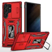 For Samsung Galaxy S24 Ultra Case Slide Lens Protection Shockproof PC+TPU Kickstand Phone Cover