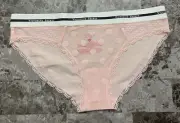 NWT VICTORIA'S SECRET L PINK POLKA DOT MESH THICK WAISTBAND RARE BIKINI PANTIES