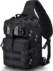[HAOMUK] Tactical Sling Bag Pack Military Rover Shoulder Sling Backpack EDC Molle Assault Range Bag Everyday Out Carry Diaper Bag Carry Bag with USA Flag Patch Small