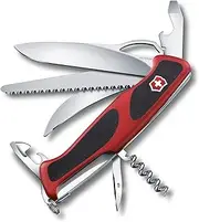 Victorinox Ranger Grip 57 Swiss Army Knife, Large, Multi Tool, 13 Functions, Locking Blade, One Hand, Red/Black