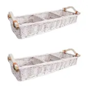 2x LVD Utility Willow Tray Wicker Basket Storage Home Decor Rect 50x17cm White