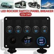New 5 Gang 12V Switch Panel LED Light Rocker Circuit Breaker For Car Boat Marine