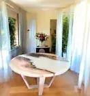 24" White Modern Rustic Epoxy Coffee Table Top with Ocean-Inspired Resin Design