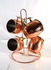 Moscow Mule Copper Mug Set Of 4 w/ Display Stand 20 Oz Hammered Cocktail Cups
