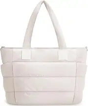 [GASSDA] Tote Bag for Women, Puffer Tote Bag with Compartments Large Quilted Lightweight Handbag with Pockets for Work Travel