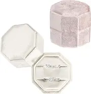 uxcell 2 Slots Vintage Velvet Ring Boxes, 2 Pack Octagonal Elegant His and Her Wedding Ring Jewelry Organizer Holders for Engagement Proposal Ceremony Anniversary, Champagne/Pink