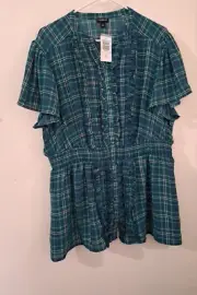Torrid Womens Short Sleeve Blouse Plus Size 2X,18/20 Flutter Sleeve Top Green