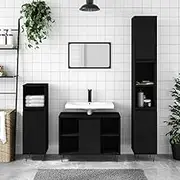 Bathroom Cabinet Black 80x33x60 cm - Durable Engineered Wood with Iron Feet, Ample Storage, Customizable Door, Space-Saving Design for Modern Bathroom Organization