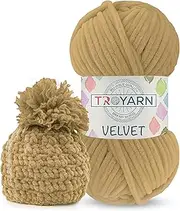 [TROYARN] Velvet Chenille Baby Blanket Yarn Amigurumi Yarn for Crocheting and Knitting Super Bulky 100 gr (132 yds) (10118 - Beige), 1 Skein