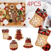 1/4pcs Home Christmas Cutlery Bag Embroidery Spoon Fork Pouch Dining Table Decor