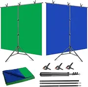 YISITONG Green Screen Backdrop with Stand - Adjustable T-Shape Stand Kit with 6x9ft/1.8x2.8m 2-in-1 Chromakey Muslin Blue & Greenscreen Background Photo Photography Backdrop Kit