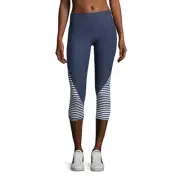 NWT Women's Xersion Blue Gray Ocean Stripe, Fitted Capri, Polyester, Spandex