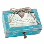 True Friends Grateful Teal Wood Locket Jewelry Music Box Plays Tune That's What