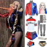Adult Harley Costumes Quinn Halloween T Shirt Bracer Jacket Belt With Wig New Year Party Clothes 8pcs set b L