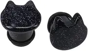[Cykdohy] Cute Cat Blue Sandstone Single Flare Ear Plugs Expander for Women Men 1 Pair Natural Stone Ear Stretching Tunnels Stretcher Gauges Lobe Statement Body Piercing Jewelry With Silicone O-Ring 2g to 5/8''