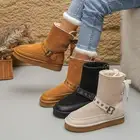 Winter Warm Mid Calf Snow Boots Women Fur Lined Flat Buckle Casual Winter Shoes