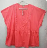 Autograph Plus Size 24 Watermelon Pink Moroccan Lace Trim Linen Blend Top