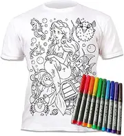 Splat Planet Color in Mermaid T-Shirt with 10 Non-Toxic Washable Magic Markers - Color in and Wash Out T-Shirt