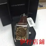 伊柠二手/EMPORIO ARMANI 亞曼尼 鏤空方形-機械皮帶男錶-AR4230