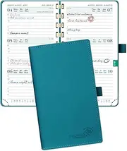 POPRUN Pocket Calendar 2025 2026 Small 16.5 x 9 cm (Aug.2025-Dec.2026) - Calendar 2025 2026 Small Ring Binder with Soft Cover - Diary Planner 1 Week 2 Pages with Card Slot - Pacific Green