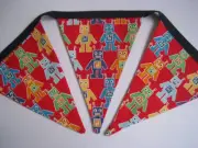 Bunting/flags Fabric Red Robots REDUCED PRICE Gift Party Shower nursery boy