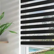 Joydeco 28 Inch Wide Mini Cordless Zebra Blinds for Windows,Privacy Light Filtering Dual Layer Black Sheer Roller Shades for Home Office Bedroom