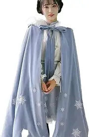[REDBMX] Winter Red Cloak Hanfu Snowflake Print Thickened Hooded Cape Shawl Chinese New Year Clothes Ancient Women Outfit