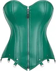 [HEYDHSDC] Women Gothic Steampunk Leather Overbust Corset Zipper Waist Bustier Corselet Top