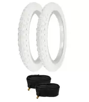 PAIR OF ALL WHITE BICYCLE PRO+ BMX TIRES W/ TUBES IN 16 X 2.125 COMP III TREAD.
