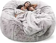Large Bean Bags Chair Cover (No Filler, Cover Only) - Round Faux Fur Beanbag Chairs Soft Sofa Without Filling - Ultra Soft and Fluffy, for Adults, Machine Washable,E-5FT