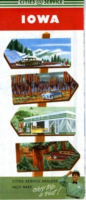 1954 Cities Service Road Map: Iowa NOS