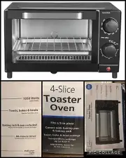 Mainstays 4 Slice Toaster Oven 3 Setting, Baking Rack Pan, Black, New Sealed!