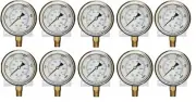 10 PACK LIQUID FILLED PRESSURE GAUGE 0-10,000 PSI 2.5" FACE 1/4" NPT LOWER MOUNT