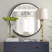 Round Wall Mirror for Bathroom Bedroom, LETSFIELD 60 cm Black Metal Framed Wall Mirror for Home Decor