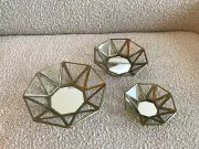 Geometric glass brass nested dish plate bowl set of 3