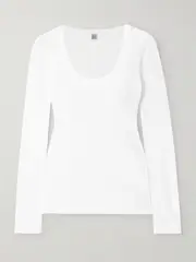 [TOTEME] TOTEME - Ribbed Organic Cotton-blend Jersey Top - White - small small White
