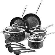 Daseeme Nonstick Stainless Steel Cookware Set for Kitchen，Scratch-Resistant Durable Nonstick Milk Pot Frying Pans and Soup Pot with Stay Cool Handles & Tempered Glass Lid，Dishwasher-Safe 13-Pieces