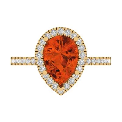 2.38Ct Pear Cut Red Gemstone Solid Gold Halo Engagement Promise Statement Ring