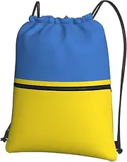 EdWal Ukrainian Flag Print Drawstring Backpack Gym Bags Sports Bags With Zipper Pocket For Travel Swimming Beach, Black, One Size