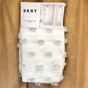 Four DKNY Espirit Snowball Sheer Curtain Panels 50x96 Rod Pocket Panels White