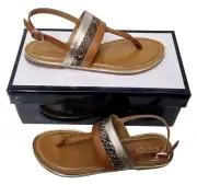 NINE WEST Flame Tan Leather Animal Effect Print Strappy Womens Sandals Shoes