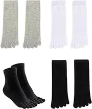 [AWOCAN] Toe Socks Five Finger Socks Cotton Soft Breathable Running Five Finger Crew Socks for Men Woman