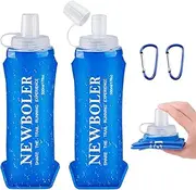 WuGU Pack of 2 TPU Foldable Water Bottles, Soft Flask, 500 ml, BPA-Free Sports Bottle for Hydration Backpack, Reusable Water Bottle with 2 Carabiners, for Hiking, Camping, Fitness, Climbing