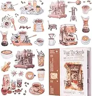 YagCu Coffee Sticker Book, 50 Sheets Journaling Stickers, Junk Journal Supplies, Pre-Cut Aesthetic Washi Materials, Watercolor Scrapbook Stickers for Adults, Decorative Ephemera Planner DIY Arts Craft
